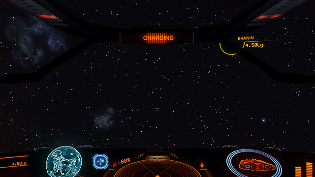 When the ship is warming up, set your ship the way from which the destination point is visible in the center of the screen - Frame Shift Drive - Travelling - Elite: Dangerous - Game Guide and Walkthrough