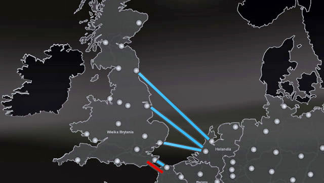 The map above shows places from which you can get to Great Britain - Ports and Eurotunnel (Map) - Map - Euro Truck Simulator 2 - Game Guide and Walkthrough