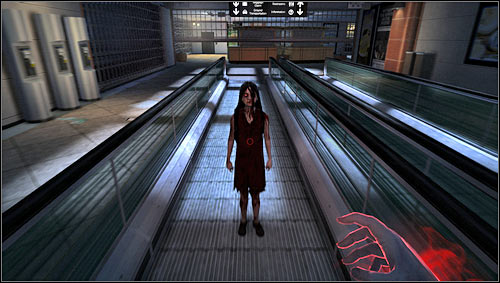 Move forward, pass Alma on the moving corridor [1] and follow the glowing beasts - Level 07: Port - Walkthrough - F.3.A.R. - Game Guide and Walkthrough