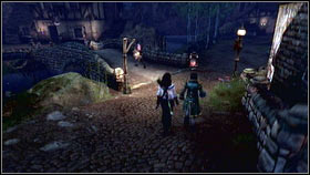 Use a couple more expression to seduce him [1] and afterwards grab his hand and take him to the nearby bridge by the village entrance [2] - Brightwall Village - p. 2 - Side Missions - Fable III - Game Guide and Walkthrough