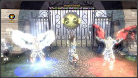 To open this door, you have to defeat the last boss (Crawler) [1] and become maximally good or evil - City of Aurora - Demon Doors - Fable III - Game Guide and Walkthrough