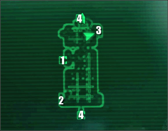 Map legend: 1 - entrance to the mobile base - Main quests - QUEST 3: Who Dares Wins - part 5 - Main quests - Fallout 3: Broken Steel - Game Guide and Walkthrough
