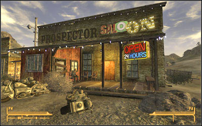 Go to the [Saloon Prospector] (M1:2), where you will meet Sunny Smiles - Back in the Saddle - Initial quests - Fallout: New Vegas - Game Guide and Walkthrough