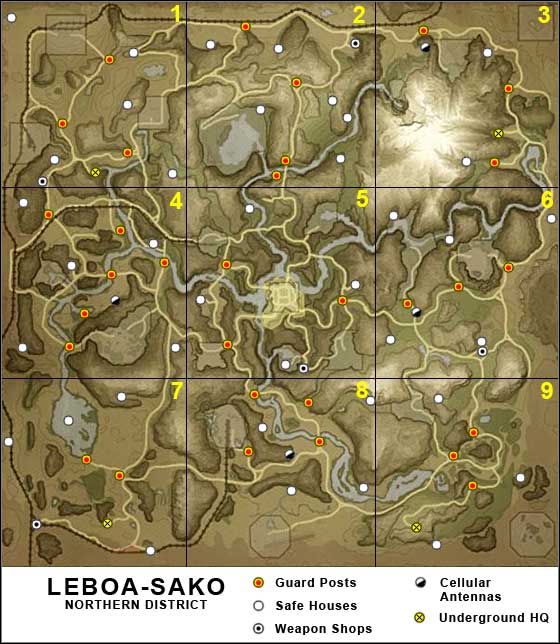 1 - General map - Leboa-Sako - Far Cry 2 - Game Guide and Walkthrough