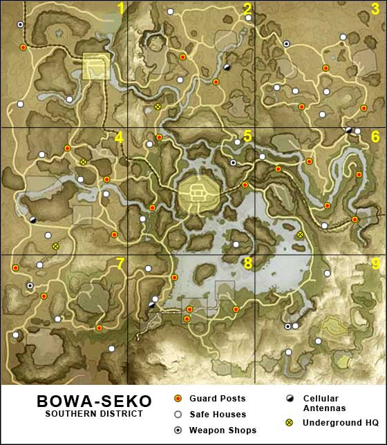 1 - General map - Bowa-Seko - Far Cry 2 - Game Guide and Walkthrough