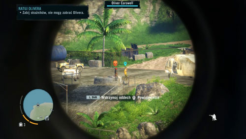 After you watch to the cutscene, on the scarp, you will be automatically equipped with sniper rifle - Saving Oliver - Main missions - Far Cry 3 - Game Guide and Walkthrough