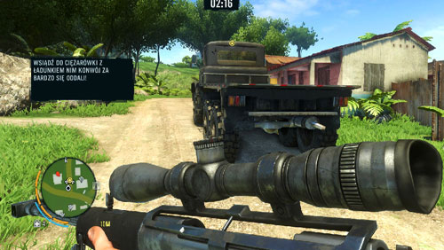 When you manage to kill most of the soldiers descend from the water tower and enter the truck in the left part of the village, shown in the screenshot - Ambush - Main missions - Far Cry 3 - Game Guide and Walkthrough