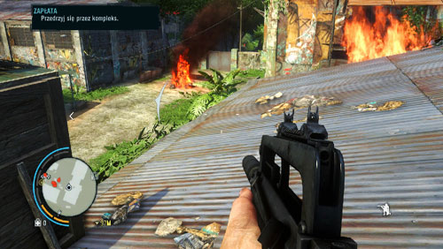 Take the zip line to get down (the screenshot) and kill out the remaining enemies, including the one operating the mounted machinegun on the car - Payback - Main missions - Far Cry 3 - Game Guide and Walkthrough