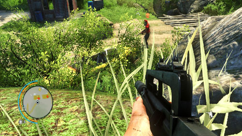 When you reach the area shown in the screenshot, toss a stone to lure the enemy off the wooden bridge and kill him - Payback - Main missions - Far Cry 3 - Game Guide and Walkthrough