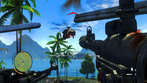 When the helicopter comes, bring it down with the RPG that you can find under the table, opposite the turret - Defusing the Situation - Main missions - Far Cry 3 - Game Guide and Walkthrough