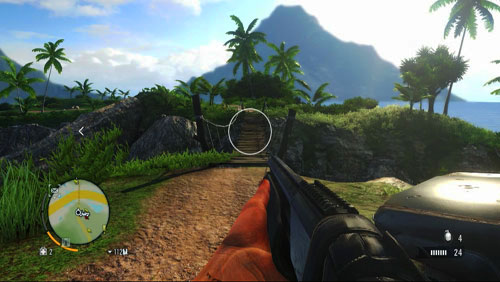 Make your way to the peninsula over the wooden bridge, that you can find in the area marked in the screenshot with the red circle - The Northern Island - North-eastern part - Letters of the Lost - Far Cry 3 - Game Guide and Walkthrough