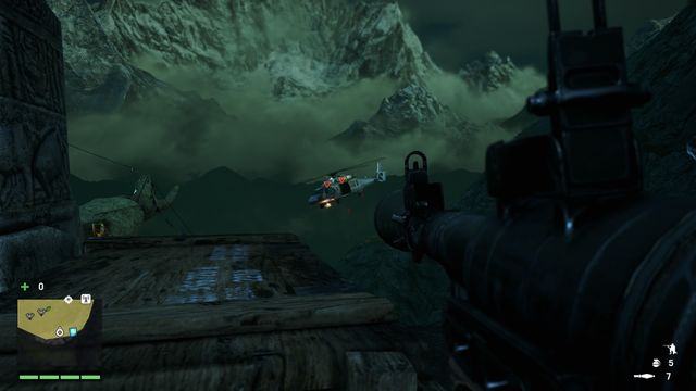 To shoot down the helicopter during its flight you need to aim slightly in front of it in the widest part. - The Sleeping Saints - Main Quests - Far Cry 4 - Game Guide and Walkthrough