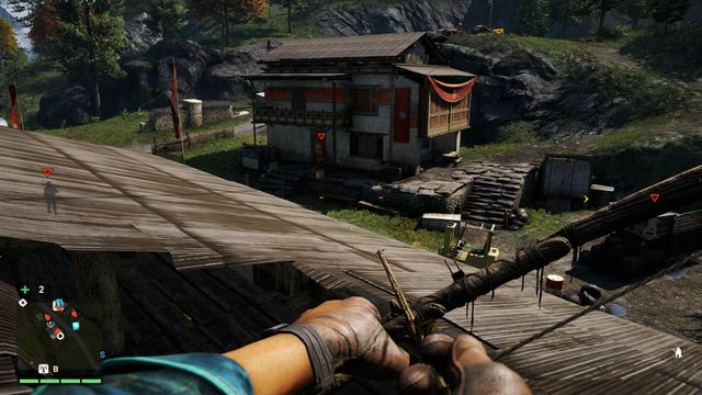 From the rooftop, you will have a good view on the place. Also, it will be easy for you to eliminate two enemies going inside the building. - Rochan Brick Co. Shipping - Outposts - One alarm - Far Cry 4 - Game Guide and Walkthrough