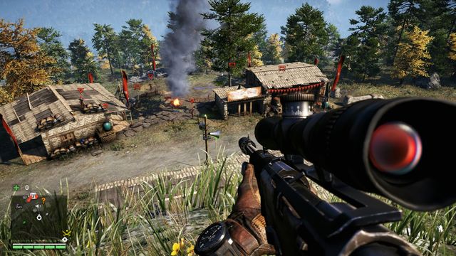 The enemies have no chance when you have a good sniping position. You can eliminate them quietly. - Royal Gurad Kennels - Outposts - Two alarms - Far Cry 4 - Game Guide and Walkthrough