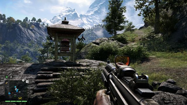 Having the rocks on your right, you can see the wheel on the left, right near the path - Southern and central Kyrat - Mani Wheels - Far Cry 4 - Game Guide and Walkthrough