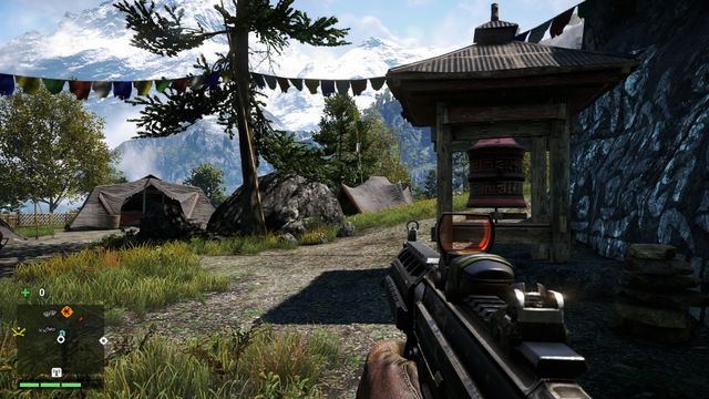 With the tents behind your back, you will notice the wheel near some rocks, on the left - Southern and central Kyrat - Mani Wheels - Far Cry 4 - Game Guide and Walkthrough