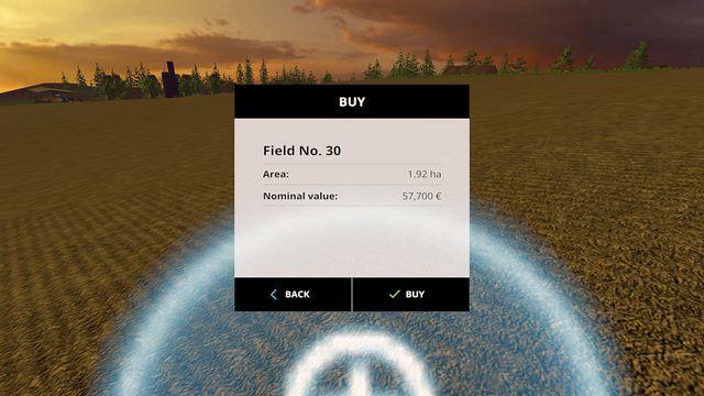 The field buying screen informs you about the price and the area. - Growing plants - preparation, harvest and selling - Basics - Farming Simulator 15 - Game Guide and Walkthrough