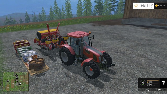A sowing machine has to be refilled frequently. - Growing plants - preparation, harvest and selling - Basics - Farming Simulator 15 - Game Guide and Walkthrough