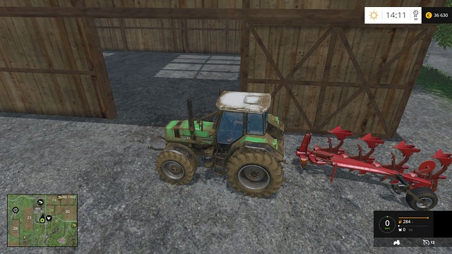 You will find a plow somewhere on your farm. - Joining fields - Basics - Farming Simulator 15 - Game Guide and Walkthrough