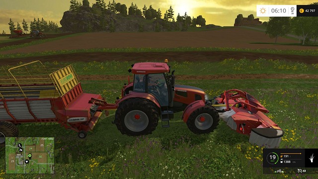 Working with a mower and a trailer at the same time will allow you to collect grass very fast. - Grass, hay, straw - Plants - Farming Simulator 15 - Game Guide and Walkthrough