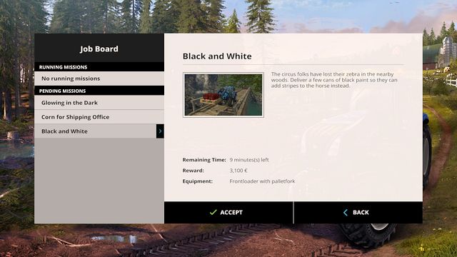 This tab informs you about the type of mission and about the reward. - Missions - Farming Simulator 15 - Game Guide and Walkthrough