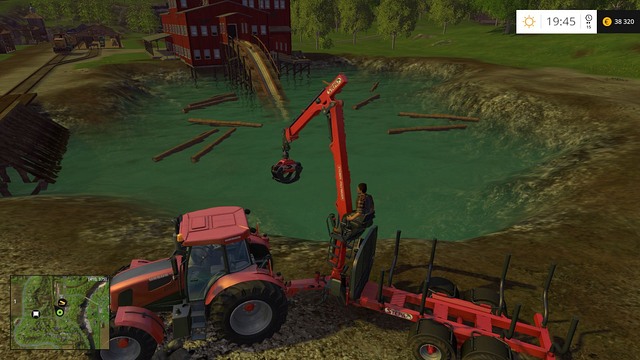 Just throw the logs into the water. - Woodcutting - Farming Simulator 15 - Game Guide and Walkthrough