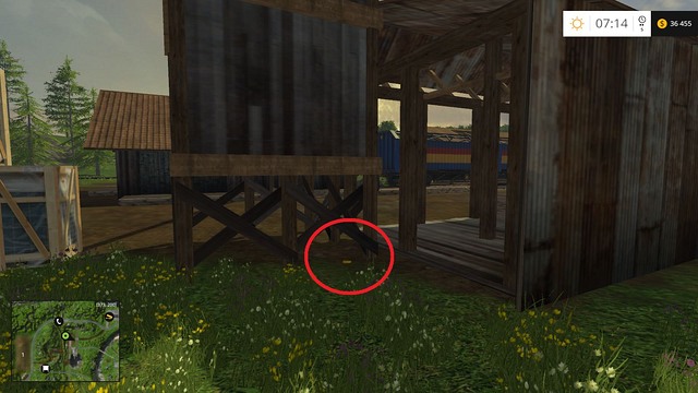 Near the place where the train is, under a wooden construction - Section A - coins 1 - 12 - Gold coins - Farming Simulator 15 - Game Guide and Walkthrough