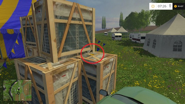 Near the circus, on one of the wooden crates - Section A - coins 1 - 12 - Gold coins - Farming Simulator 15 - Game Guide and Walkthrough