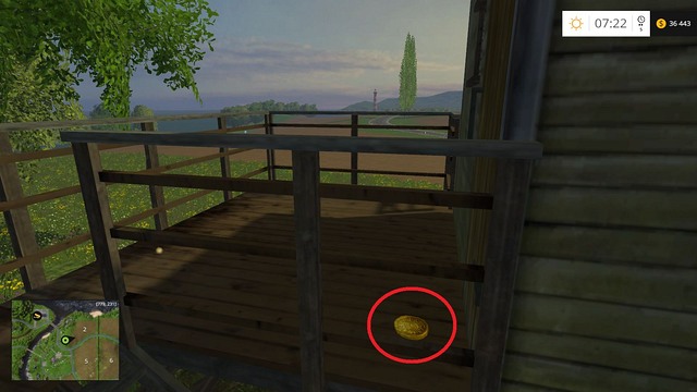 On a wooden platform, on the edge of field no - Section A - coins 1 - 12 - Gold coins - Farming Simulator 15 - Game Guide and Walkthrough