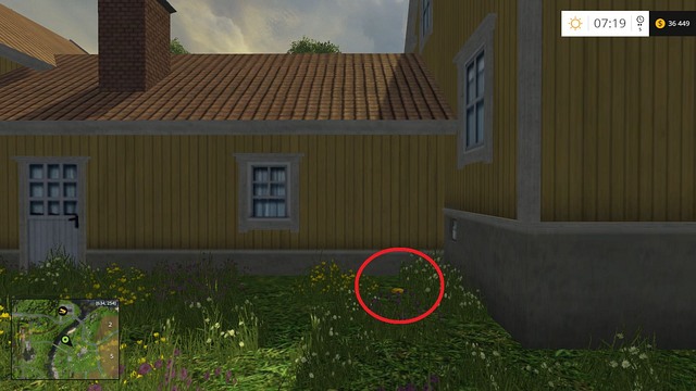 Just next to the river, in the corner of the yellow house - Section A - coins 1 - 12 - Gold coins - Farming Simulator 15 - Game Guide and Walkthrough