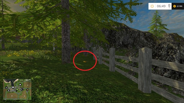 Under a tree, near the fence - Section B - coins 13 - 29 - Gold coins - Farming Simulator 15 - Game Guide and Walkthrough