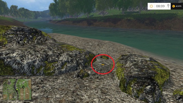 Between rocks, by the river - Section C - coins 30 - 44 - Gold coins - Farming Simulator 15 - Game Guide and Walkthrough