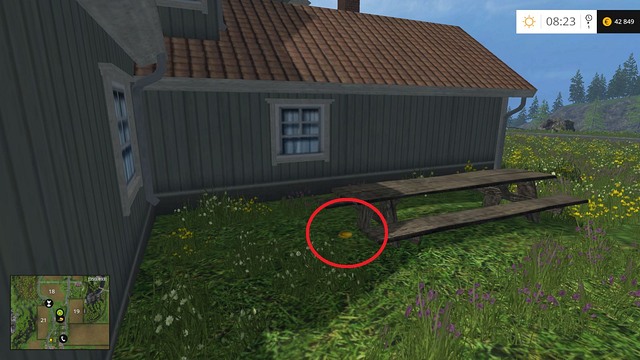 Near a table behind the house - Section C - coins 30 - 44 - Gold coins - Farming Simulator 15 - Game Guide and Walkthrough