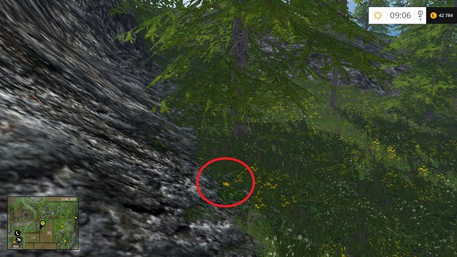 Under a tree, near some rocks - Section D - coins 45 - 54 - Gold coins - Farming Simulator 15 - Game Guide and Walkthrough