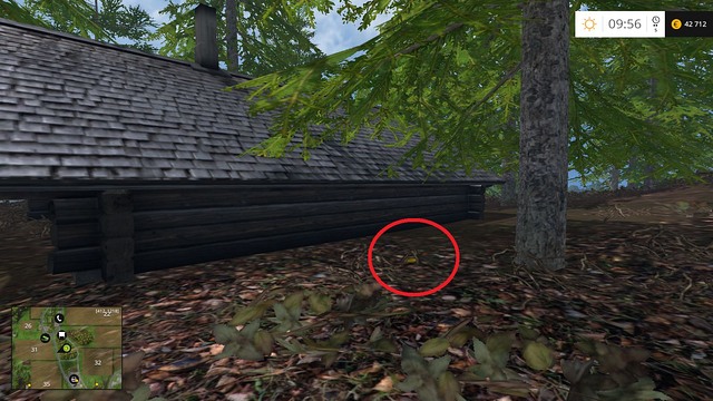 Next to a wooden house, under a tree - Section E - coins 55 - 69 - Gold coins - Farming Simulator 15 - Game Guide and Walkthrough