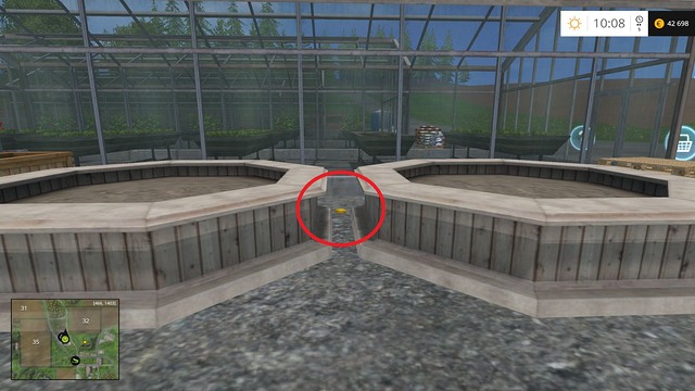 In front of the greenhouse, between two large flowerpots - Section E - coins 55 - 69 - Gold coins - Farming Simulator 15 - Game Guide and Walkthrough