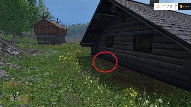 Behind a wooden hut - Section E - coins 55 - 69 - Gold coins - Farming Simulator 15 - Game Guide and Walkthrough