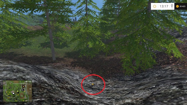 At the bottom of a small hill - Section F - coins 70 - 89 - Gold coins - Farming Simulator 15 - Game Guide and Walkthrough