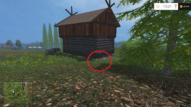 Close to the previous coin, behind a wooden hut - Section F - coins 70 - 89 - Gold coins - Farming Simulator 15 - Game Guide and Walkthrough