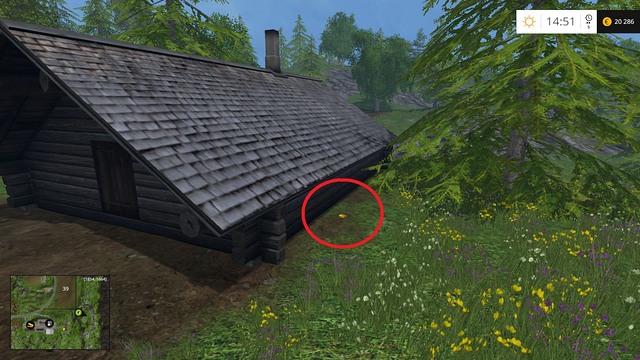 Next to a wooden hut - Section G - coins 90 - 100 - Gold coins - Farming Simulator 15 - Game Guide and Walkthrough