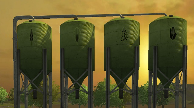 Grain silos. From left: wheat, barley, rapeseed and corn. - Locations and buildings - The basics - Farming Simulator 2013 - Game Guide and Walkthrough