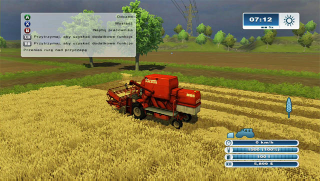 Control the harvester's tank while harvesting. - First harvest - First steps - Farming Simulator 2013 - Game Guide and Walkthrough
