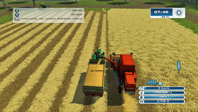 If you're hiring a worker to operate the harvester, you can simultaneously drive the tractor with a trailer beside it to collect the crops as it goes. - First harvest - First steps - Farming Simulator 2013 - Game Guide and Walkthrough