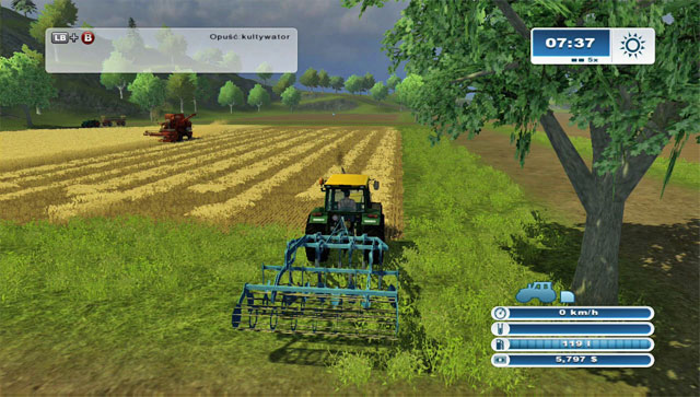 After harvesting the crops, it's necessary to clean up the field from remaining the remaining hay. - First cultivation - First steps - Farming Simulator 2013 - Game Guide and Walkthrough