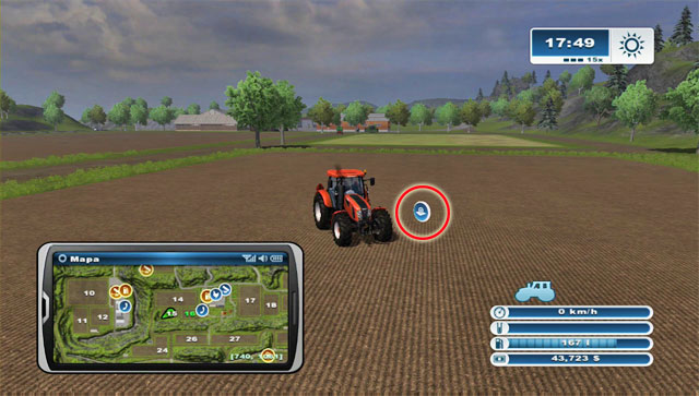 Drive to the central point of the field, step on the icon, press the proper button and confirm the will to buy it - Buying a new field - Agriculture - Farming Simulator 2013 - Game Guide and Walkthrough