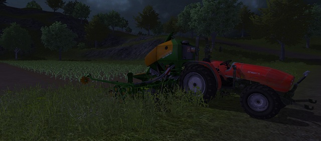 Corn fields at night. The plants are still small. - Growing corn - Agriculture - Farming Simulator 2013 - Game Guide and Walkthrough