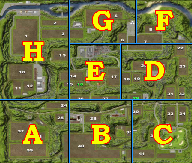 In order to make the search for horseshoes easier, the map was divided into several areas - Map - Horseshoes - Farming Simulator 2013 - Game Guide and Walkthrough