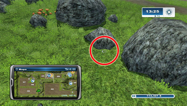 Look east of 39, right behind some boulders - Area A: horseshoes #1-#13 - Horseshoes - Farming Simulator 2013 - Game Guide and Walkthrough