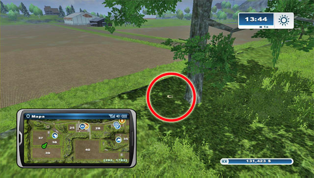 By a tree standing beside the road north of field 39 - Area A: horseshoes #1-#13 - Horseshoes - Farming Simulator 2013 - Game Guide and Walkthrough
