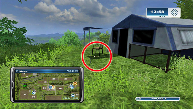 To the north of field 37, on a hill, there's a tent - Area A: horseshoes #1-#13 - Horseshoes - Farming Simulator 2013 - Game Guide and Walkthrough